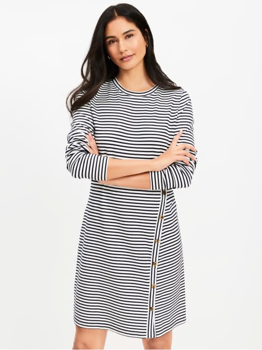 LOFT Stripe Side Button Dress